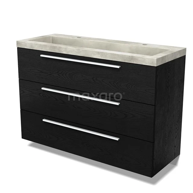 Modulo Vanity units with basin | 120 cm Black oak Flat front Concrete 3 drawers BMW19-02687