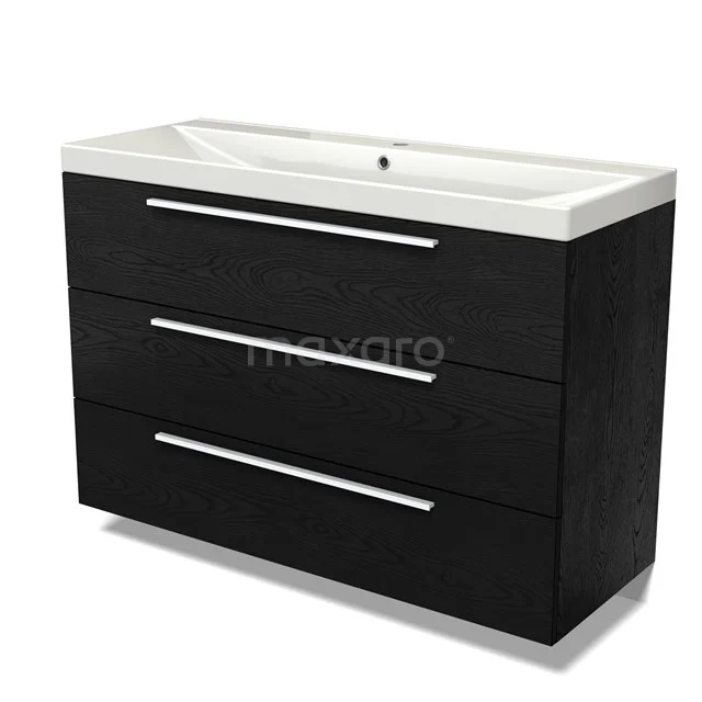 Modulo Vanity units with basin | 120 cm Black oak Flat front Ceramic 3 drawers BMW19-02688