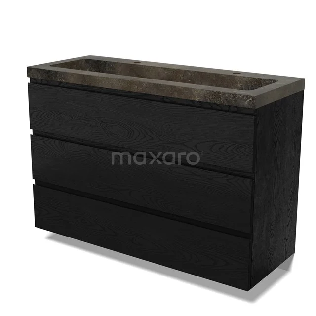Modulo Vanity units with basin | 120 cm Black oak Handle-less front Natural stone 3 drawers BMW19-02700