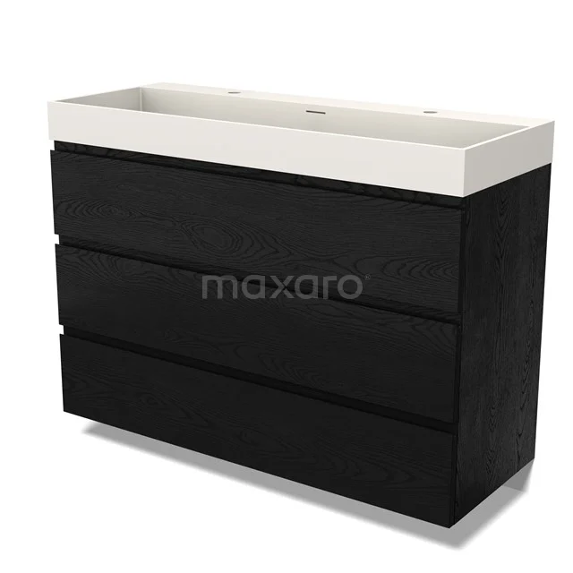 Modulo Vanity units with basin | 120 cm Black oak Handle-less front Solid surface 3 drawers BMW19-02701