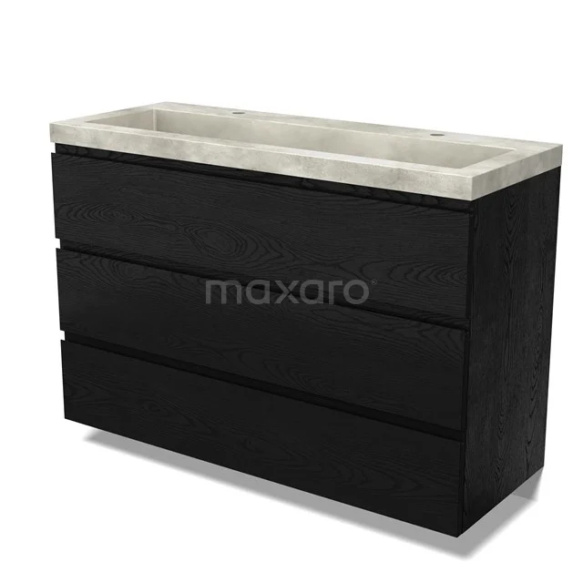 Modulo Vanity units with basin | 120 cm Black oak Handle-less front Concrete 3 drawers BMW19-02703