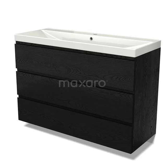 Modulo Vanity units with basin | 120 cm Black oak Handle-less front Ceramic 3 drawers BMW19-02704