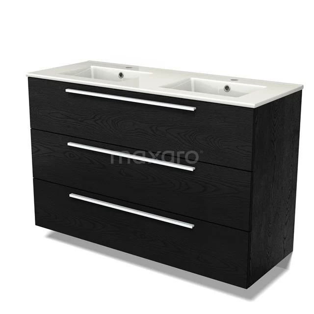 Modulo Vanity units with basin | 120 cm Black oak Flat front Ceramic 3 drawers BMW19-02706