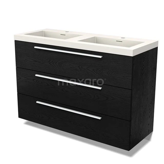 Modulo Vanity units with basin | 120 cm Black oak Flat front Solid surface 3 drawers BMW19-02710