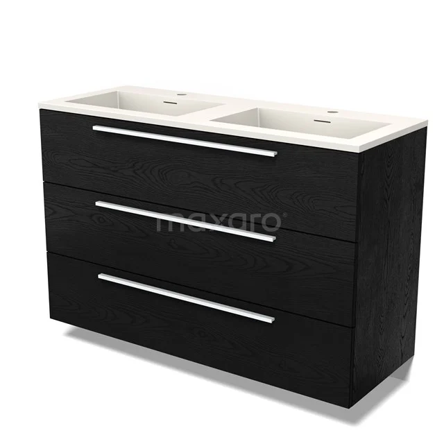 Modulo Vanity units with basin | 120 cm Black oak Flat front Solid surface 3 drawers BMW19-02711