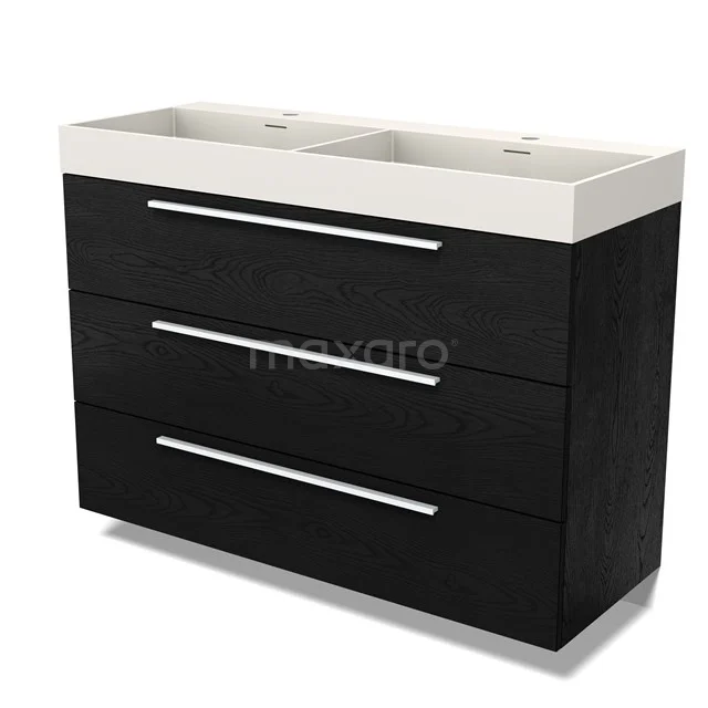 Modulo Vanity units with basin | 120 cm Black oak Flat front Solid surface 3 drawers BMW19-02714