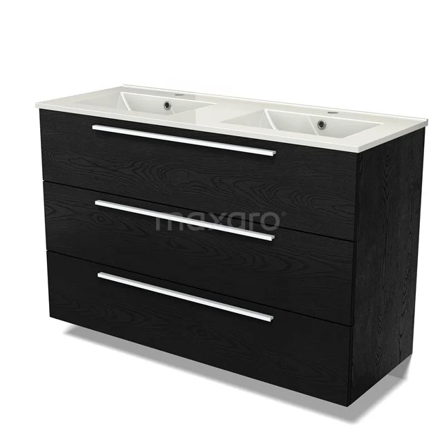 Modulo Vanity units with basin | 120 cm Black oak Flat front Ceramic 3 drawers BMW19-02717