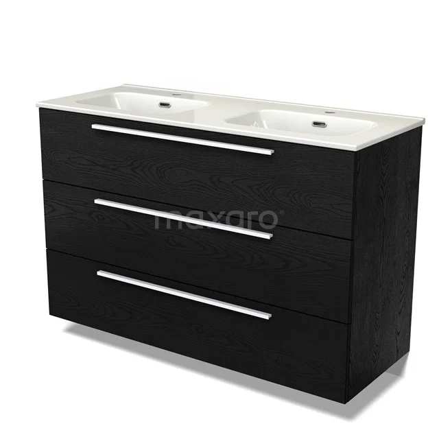 Modulo Vanity units with basin | 120 cm Black oak Flat front Ceramic 3 drawers BMW19-02720