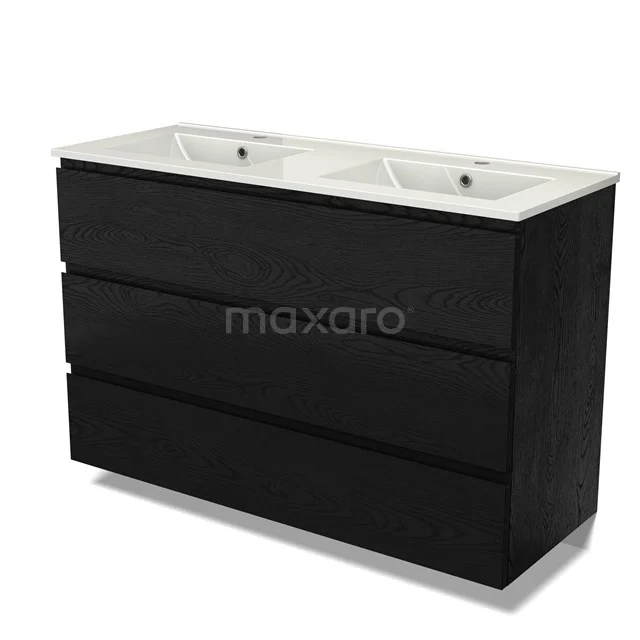 Modulo Vanity units with basin | 120 cm Black oak Handle-less front Ceramic 3 drawers BMW19-02732