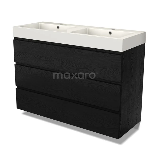 Modulo Vanity units with basin | 120 cm Black oak Handle-less front Mineral marble 3 drawers BMW19-02734