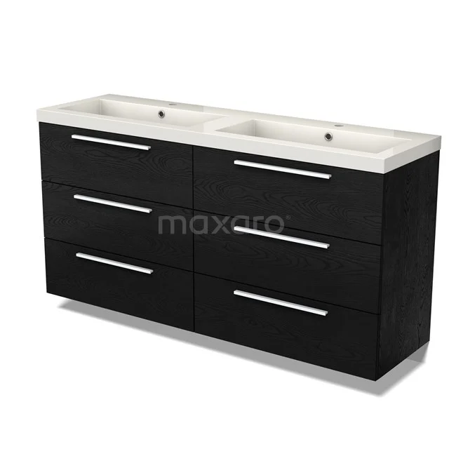 Modulo Vanity units with basin | 160 cm Black oak Flat front Mineral marble 6 drawers BMW20-00039