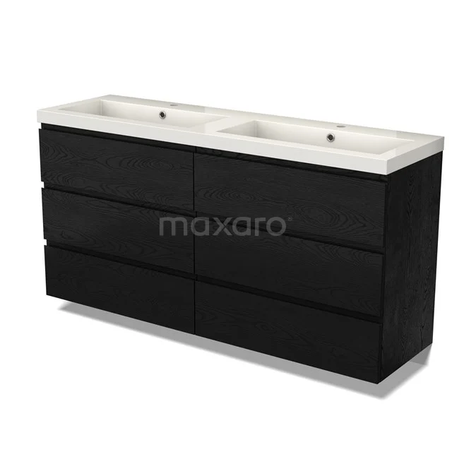 Modulo Badkamermeubel met wastafel | 160 cm Zwart eiken Greeploos front Mineraalmarmer 6 lades BMW20-00040