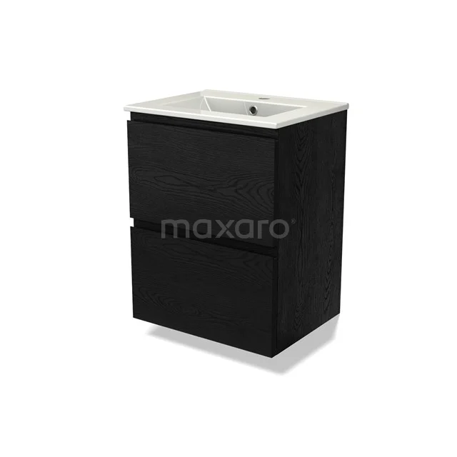 Modulo Slim Vanity units with basin | 50 cm Black oak Handle-less front Ceramic 2 Stacked drawers BMW37-00843