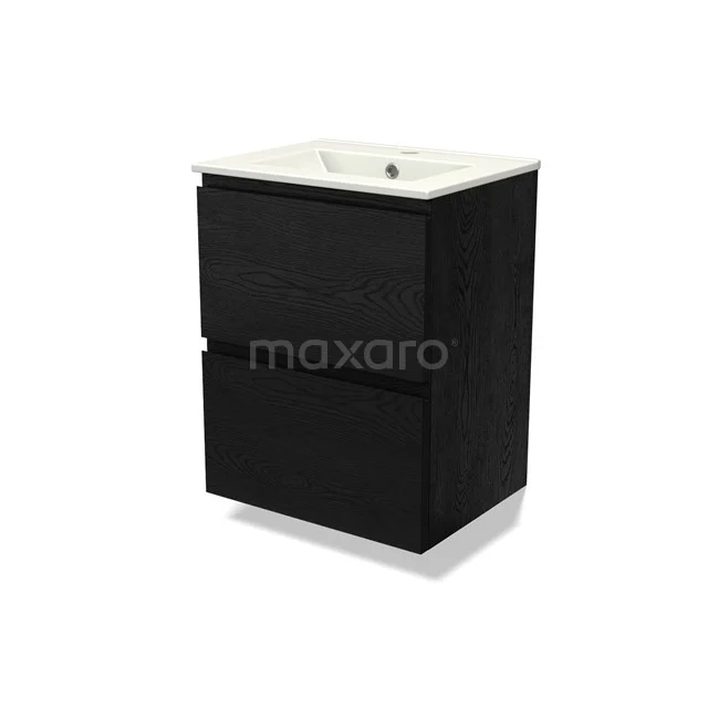 Modulo Slim Vanity units with basin | 50 cm Black oak Handle-less front Ceramic 2 Stacked drawers BMW37-00844