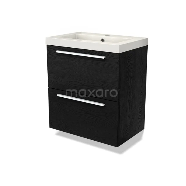 Modulo Slim Waschtische | 60 cm Schwarze Eiche Flach front Mineralguss 2 übereinanderliegende Schubladen BMW37-00845