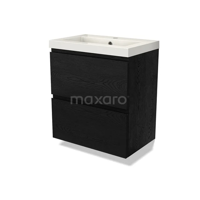 Modulo Slim Vanity units with basin | 60 cm Black oak Handle-less front Mineral marble 2 Stacked drawers BMW37-00850