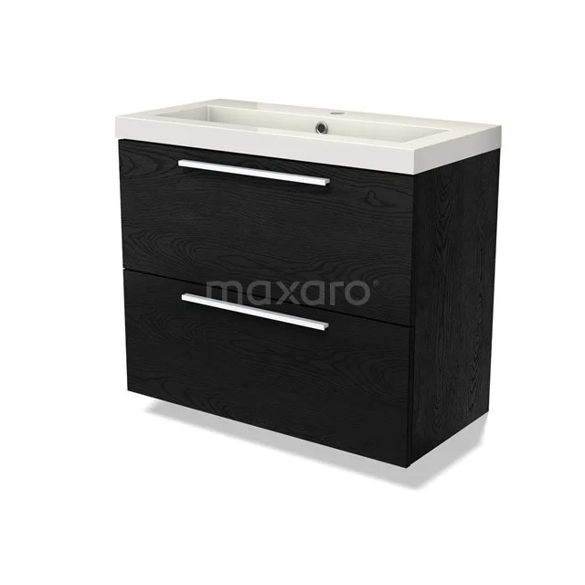 Modulo Slim Waschtische | 80 cm Schwarze Eiche Flach front Mineralguss 2 übereinanderliegende Schubladen BMW37-00855