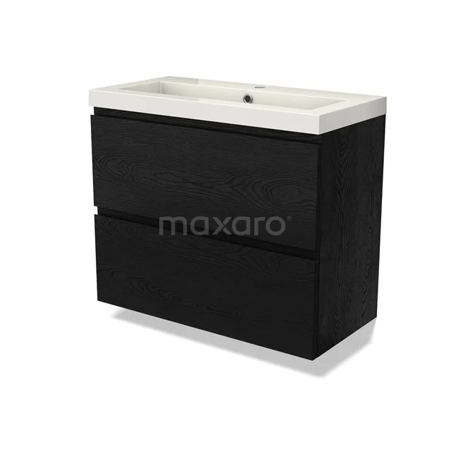 Modulo Slim Vanity units with basin | 80 cm Black oak Handle-less front Mineral marble 2 Stacked drawers BMW37-00860