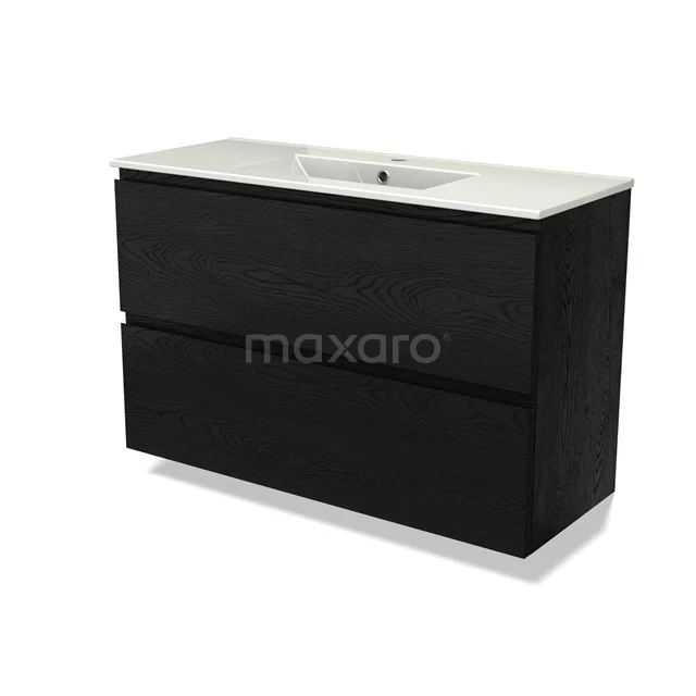 Modulo Slim Vanity units with basin | 100 cm Black oak Handle-less front Ceramic 2 Stacked drawers BMW37-00871