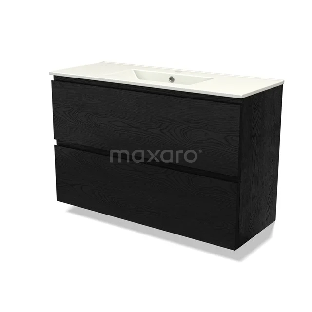 Modulo Slim Vanity units with basin | 100 cm Black oak Handle-less front Ceramic 2 Stacked drawers BMW37-00872