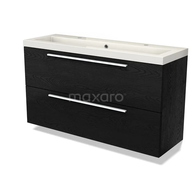 Modulo Slim Vanity units with basin | 120 cm Black oak Flat front Mineral marble 2 Stacked drawers BMW37-00873