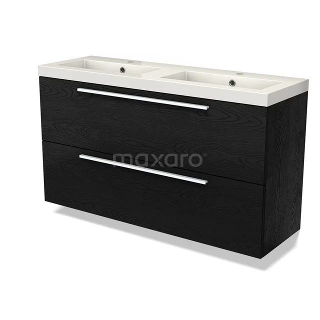 Modulo Slim Bathroom furniture with sink | 120 cm Black oak Flat front Mineral marble 2 Stacked drawers BMW37-00874
