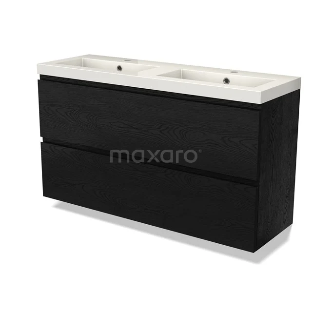 Modulo Slim Bathroom furniture with sink | 120 cm Black oak Handle-less front Mineral marble 2 Stacked drawers BMW37-00876