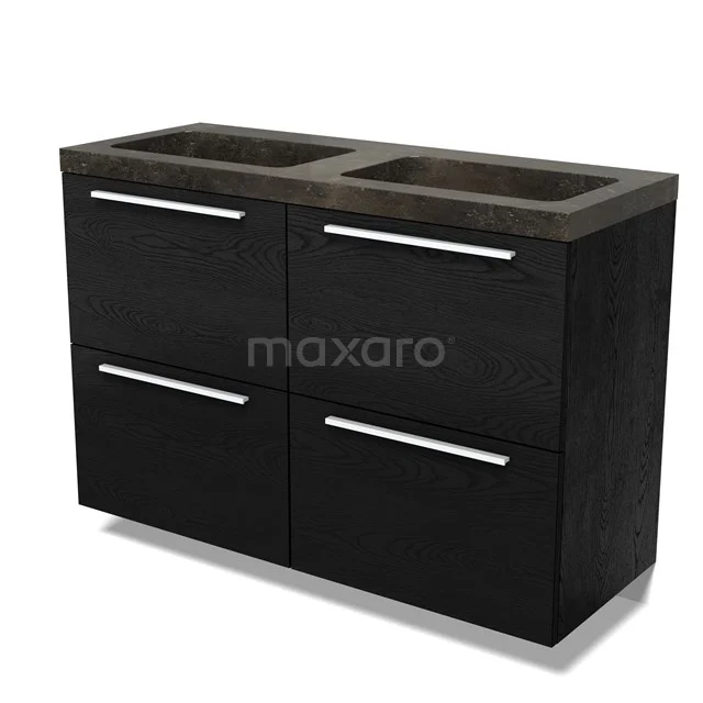 Modulo Vanity units with basin | 120 cm Black oak Flat front Natural stone 4 high drawers BMW14-00687