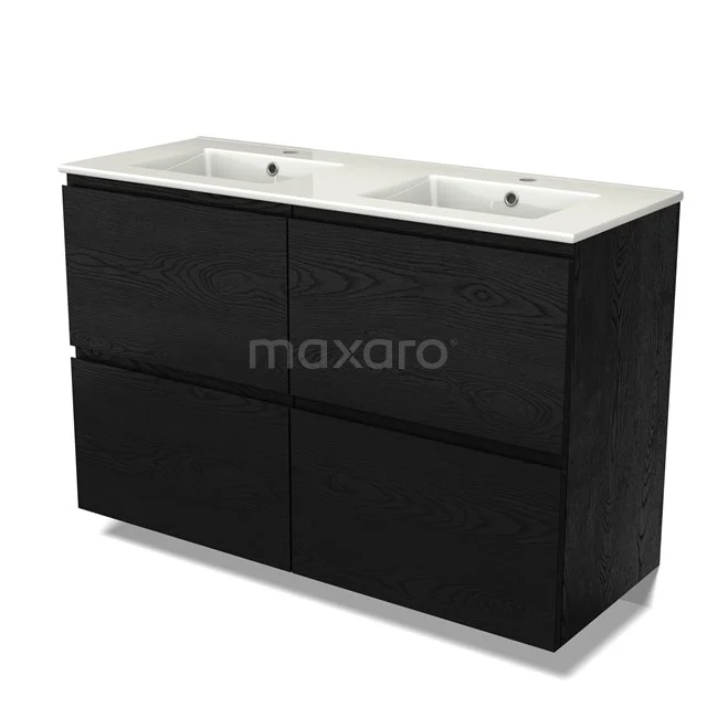 Modulo Vanity units with basin | 120 cm Black oak Handle-less front Ceramic 4 high drawers BMW14-00696