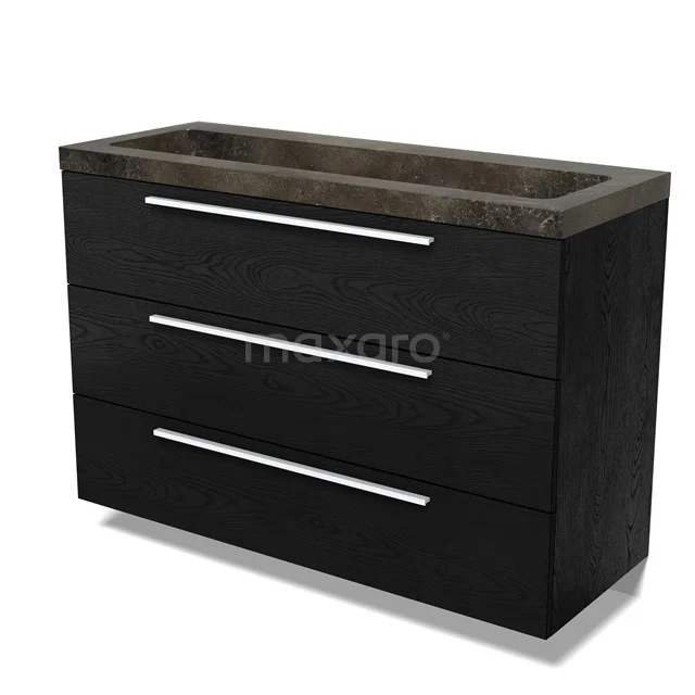 Modulo Vanity units with basin | 120 cm Black oak Flat front Natural stone 3 drawers BMW19-02683
