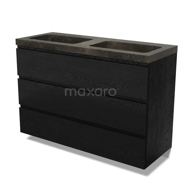 Modulo Vanity units with basin | 120 cm Black oak Handle-less front Natural stone 3 drawers BMW19-02727