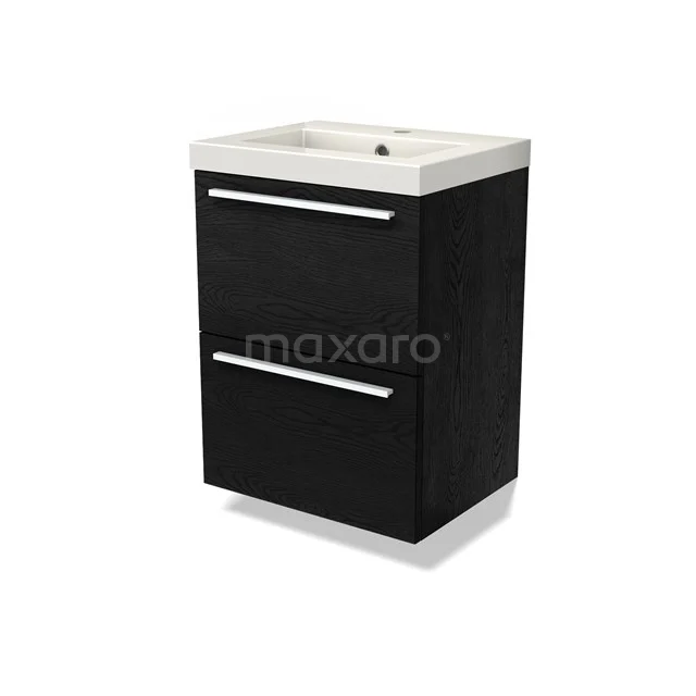 Modulo Slim Vanity units with basin | 50 cm Black oak Flat front Mineral marble 2 Stacked drawers BMW37-00837