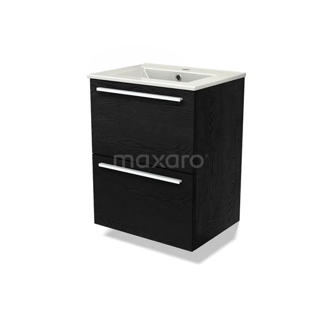 Modulo Slim Vanity units with basin | 50 cm Black oak Flat front Ceramic 2 Stacked drawers BMW37-00839