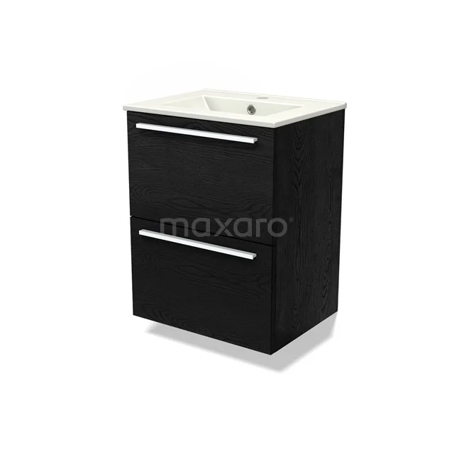 Modulo Slim Waschtische | 50 cm Schwarze Eiche Flach front Keramik 2 übereinanderliegende Schubladen BMW37-00840