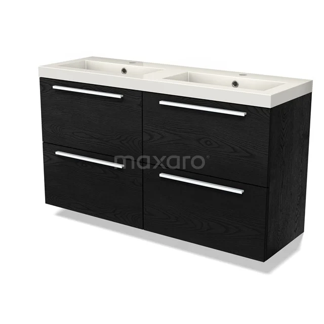 Modulo Slim Vanity units with basin | 120 cm Black oak Flat front Mineral marble 4 drawers BMW38-00039