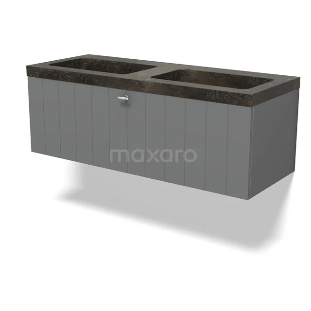 Modulo Badkamermeubel met wastafel | 120 cm Middengrijs Lamel front Natuursteen 1 lade BMW11-04744