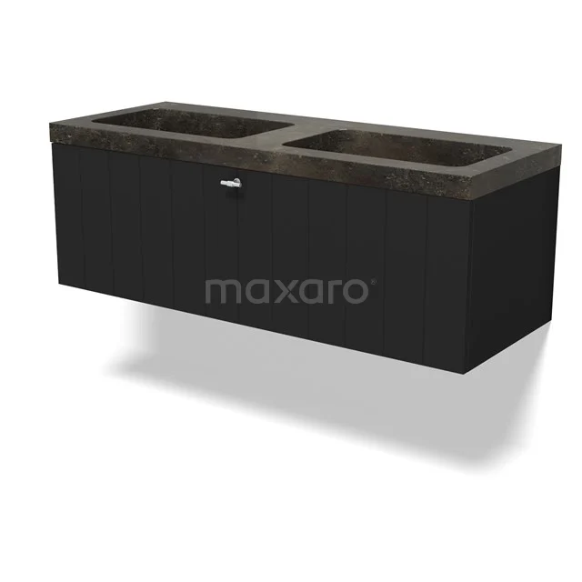 Modulo Badkamermeubel met wastafel | 120 cm Mat zwart Lamel front Natuursteen 1 lade BMW11-04749