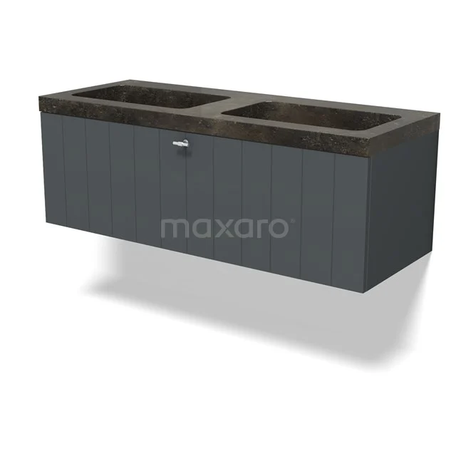 Modulo Badkamermeubel met wastafel | 120 cm Donkergrijs Lamel front Natuursteen 1 lade BMW11-04754