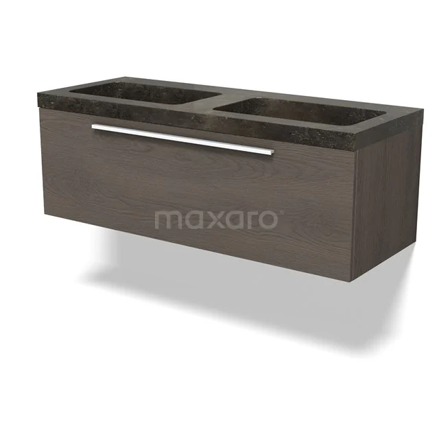 Modulo Bathroom furniture with sink | 120 cm Dark brown oak Flat front Natural stone 1 drawer BMW11-04762