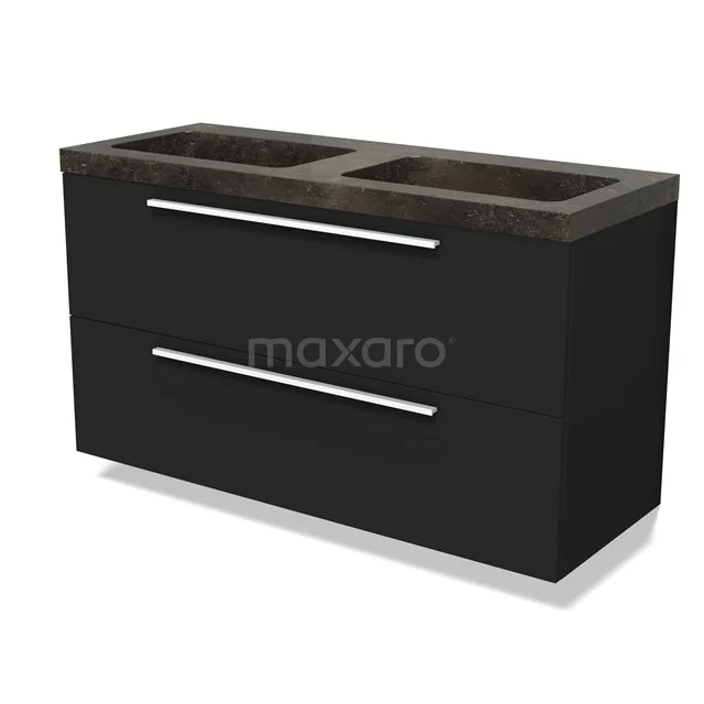 Modulo Vanity units with basin | 120 cm Matte black Flat front Natural stone 2 Stacked drawers BMW17-04908