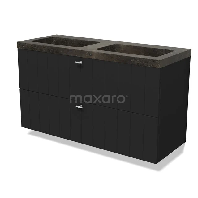 Modulo Vanity units with basin | 120 cm Matte black Slat front Natural stone 2 Stacked drawers BMW17-04909