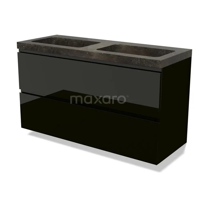 Modulo Vanity units with basin | 120 cm High-gloss black Handle-less front Natural stone 2 Stacked drawers BMW17-04912