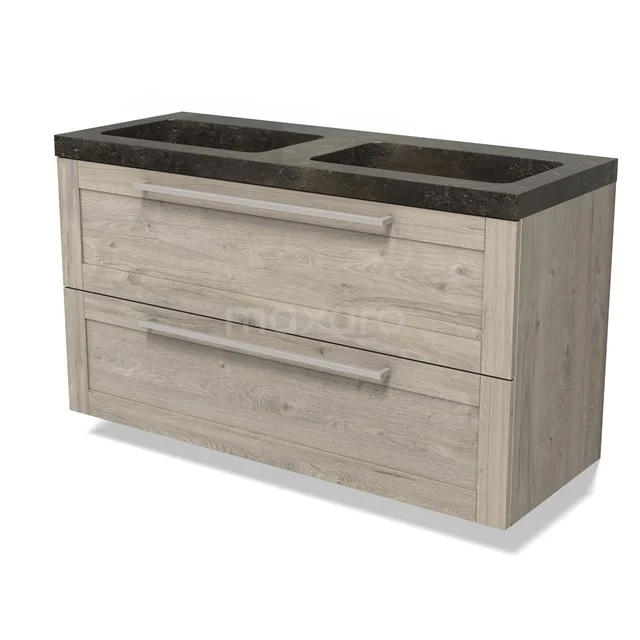 Modulo Vanity units with basin | 120 cm Light grey oak Frame front Natural stone 2 Stacked drawers BMW17-04914