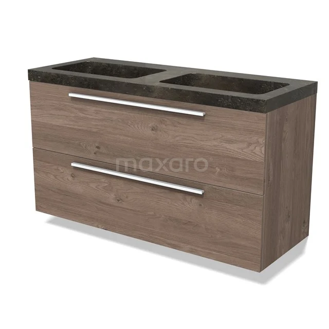 Modulo Vanity units with basin | 120 cm Mid brown oak Flat front Natural stone 2 Stacked drawers BMW17-04917