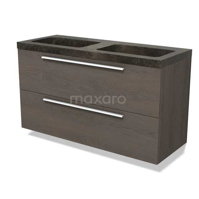 Modulo Waschtische | 120 cm Dunkelbraune Eiche Flach front Naturstein 2 übereinanderliegende Schubladen BMW17-04919