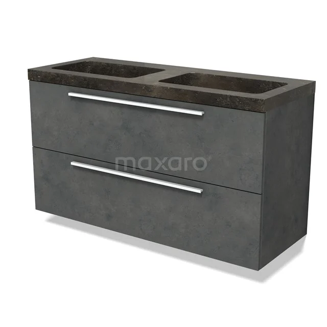 Modulo Vanity units with basin | 120 cm Dark grey concrete Flat front Natural stone 2 Stacked drawers BMW17-04924