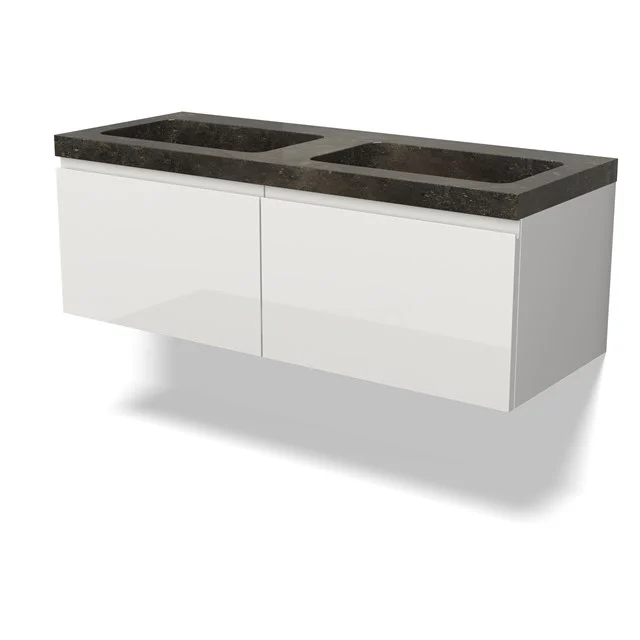 Modulo Vanity units with basin | 120 cm High-gloss white Handle-less front Natural stone 2 Side-by-side drawers BMW12-01119
