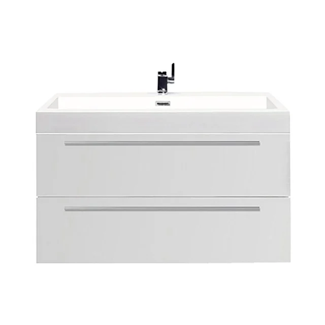 White hanging bathroom unit with two drawers, sleek design and integrated vanity units with basin, suitable for modern bathrooms.