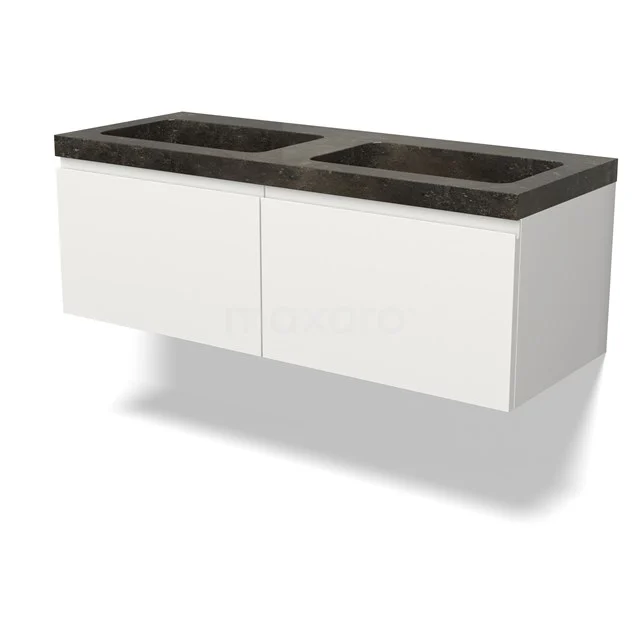 Modulo Waschtische | 120 cm Matt Weiß Grifflos front Naturstein 2 nebeneinanderliegende Schubladen BMW12-01122