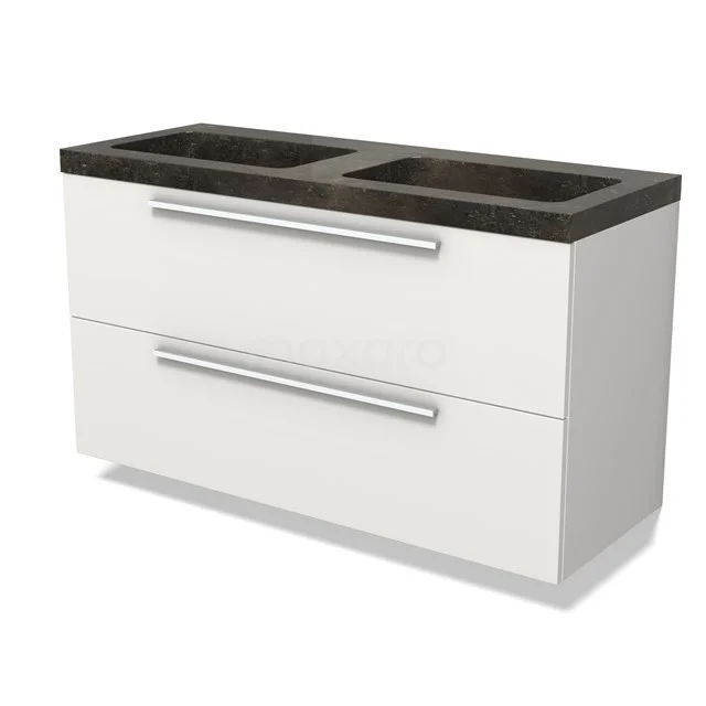 Modulo Vanity units with basin | 120 cm Matte white Flat front Natural stone 2 Stacked drawers BMW17-04928
